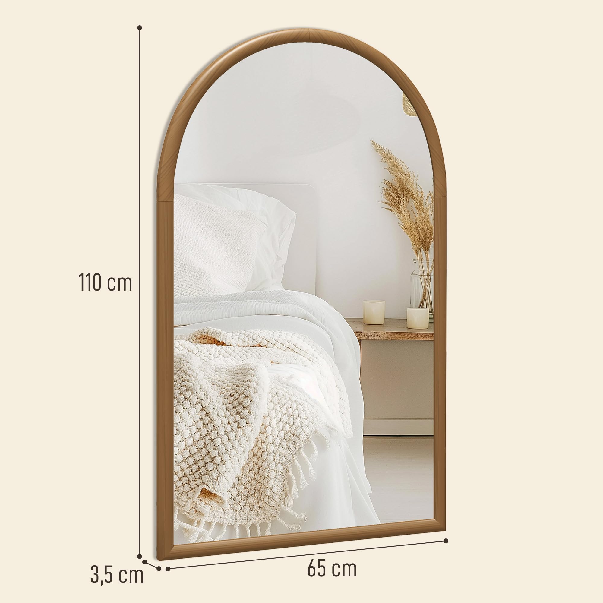 HOMCOM Espejo de Pared 65x110 cm Espejo de Recibidor Marrón Oscuro | con Marco de Madera en Forma de Ventana, Decoración para Salón Dormitorio Entrada