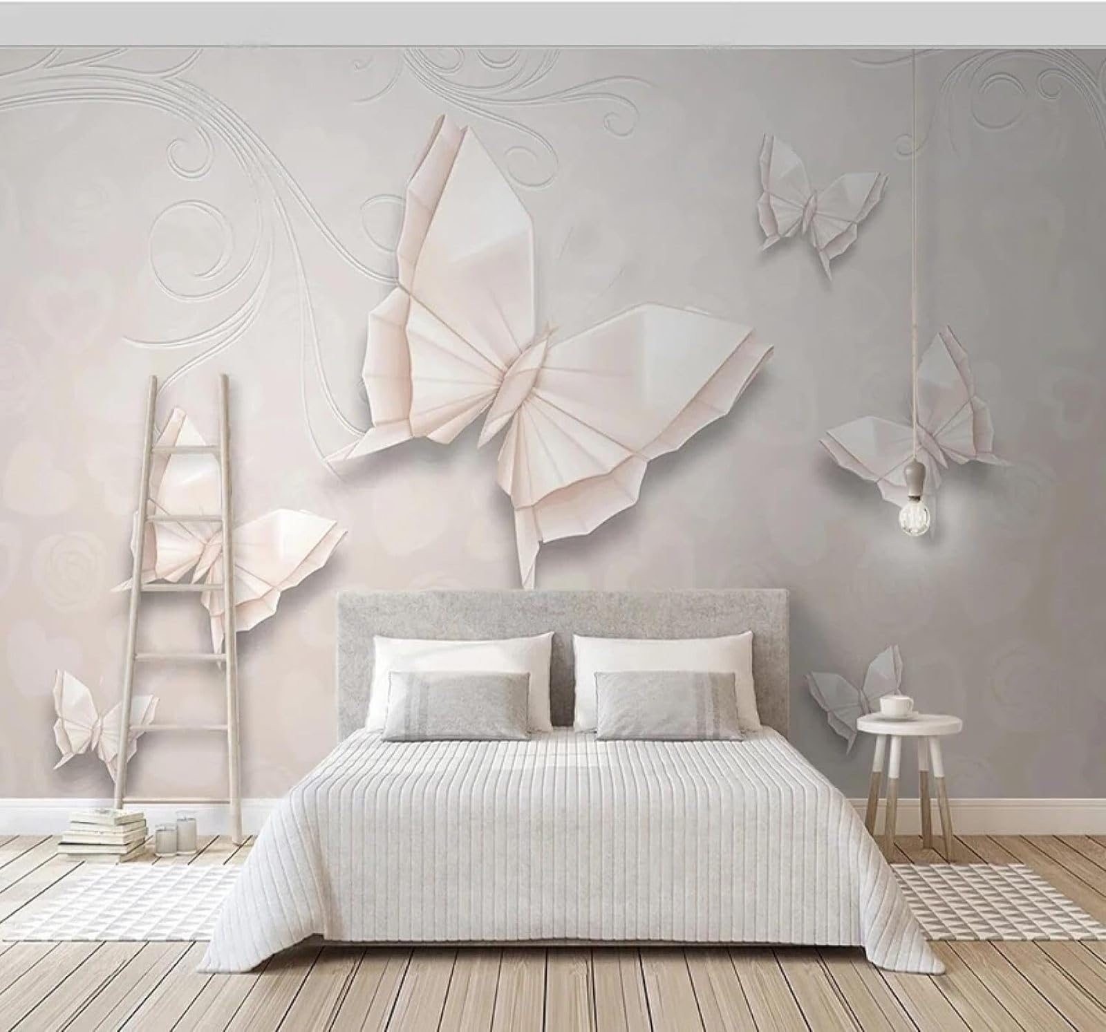 Xlming 430Cm×300Cm(B×H) Beautiful Relief Three Dimensional Minimalist Butterfly 3D Wallpaper Luxury Silk Study Dining Feature Sofa Grey Bedroom Living Room Tv Decorative Wall-430Cm×300Cm