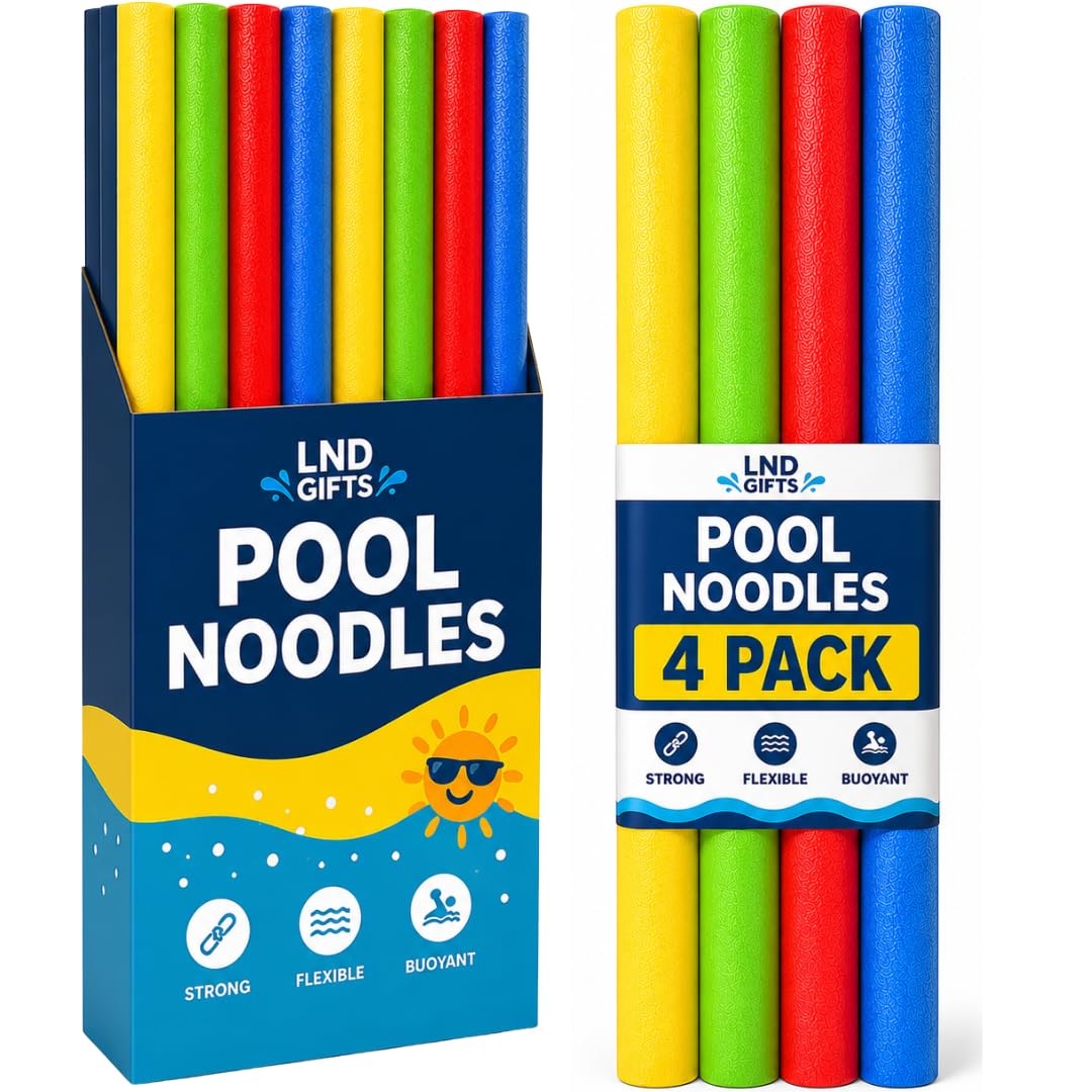 Pool Noodles 4 Pack Foam Swimming Pool Noodle Float Strong Flexible Buoyant Swim Aid for Adults and Kids – LND Gifts
