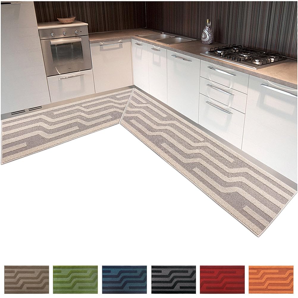emmevi Tappeto per Cucina Angolare Personalizzabile Tappeto Cucina Antiscivolo Lavabile Assorbente 100% Made in Italy Tappeto da Cucina Angolare Disponibile Fino a 350 Cm