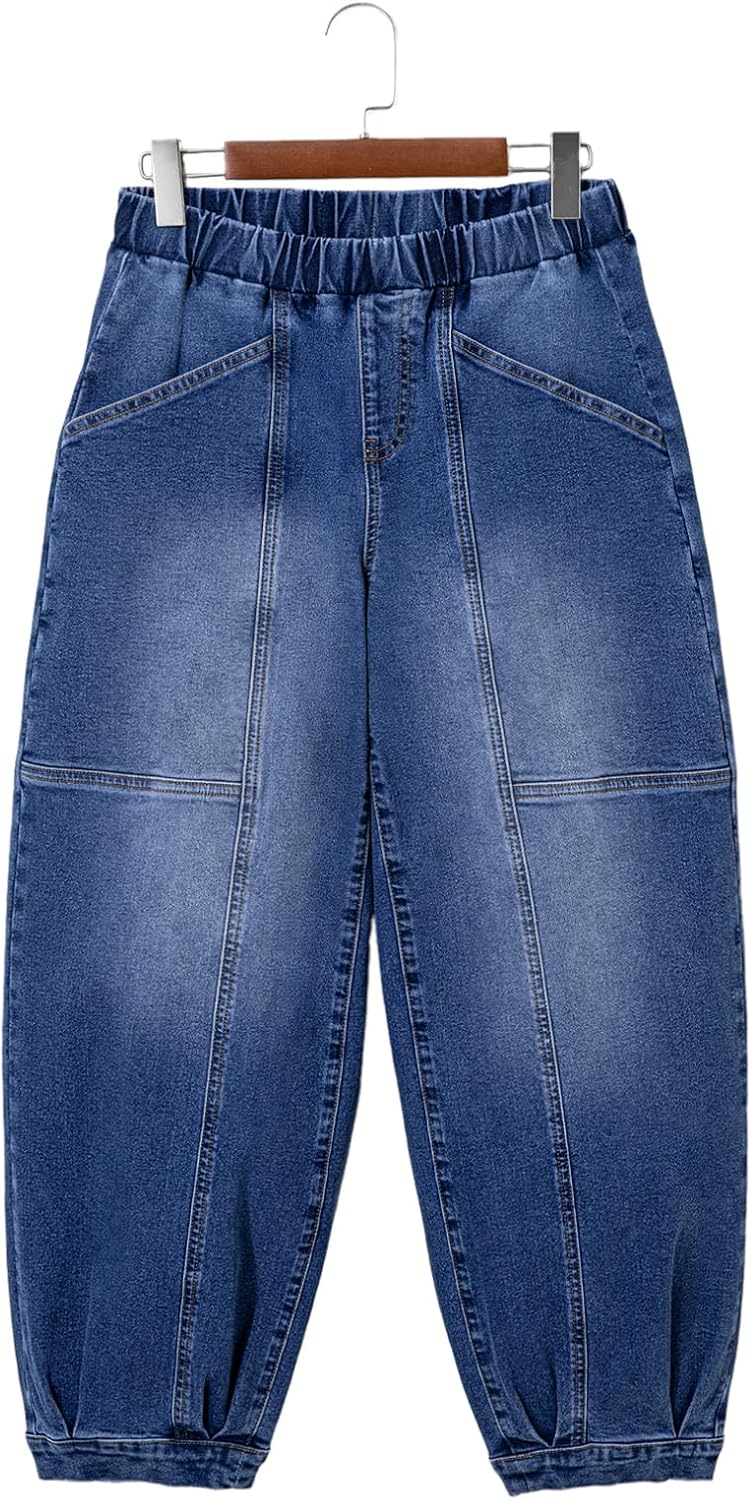Sidefeel Barrel Jeans for Women Trendy Wide Leg High Waisted Cropped Baggy Relax Fit Stretch Pocketed Denim Ankle Pants - Image 4