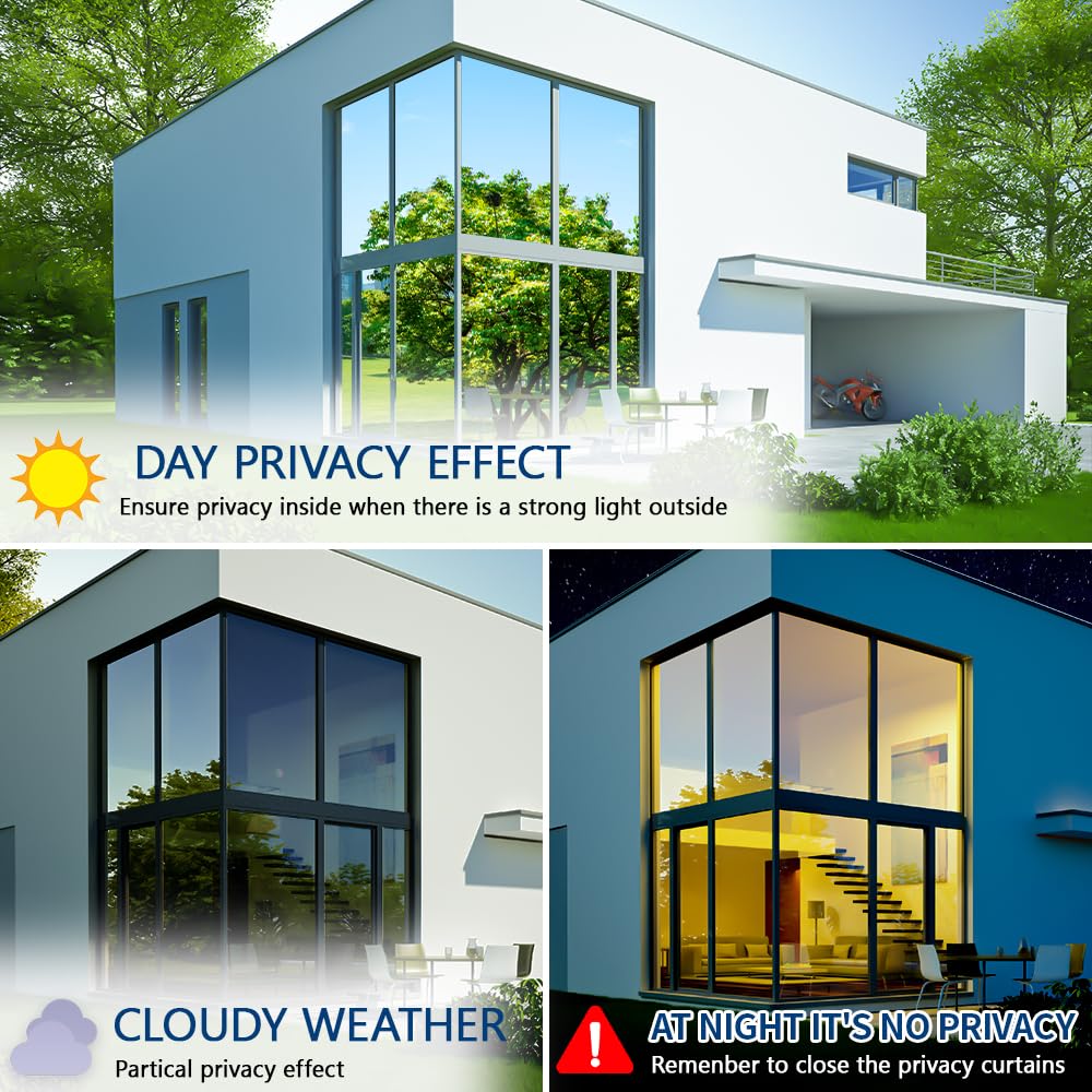 Bloss Sichtschutz-Fensterfolie, Spiegelfolie, Einwegglas, Tönung, Sonnenblockierung, Anti-UV-reflektierende Fensterfolien für Zuhause, 74,9 x 205,7 cm, Silber