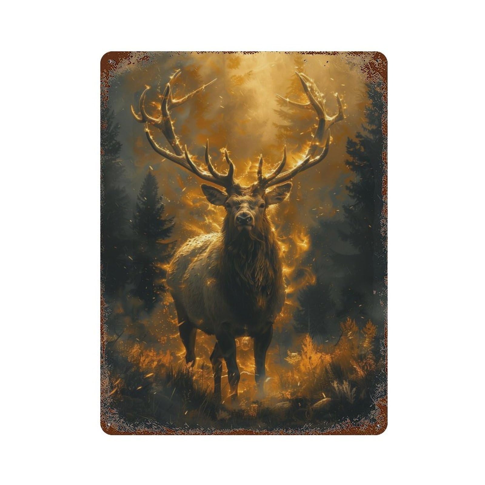 Distressed Metal Wall Sign with Elk in Snowy Meadow Design 15.7"x11.8", for Living Room, Hallway And Home Decor, Vintage Wall Decor