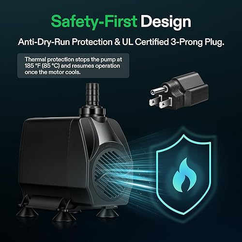 Miniatura 4 de VIVOSUN Bomba de agua sumergible de 1050 GPH de 100 W, bomba de fuente silenciosa con elevación de cabeza de 13.1 pies, cable de alimentación de 6.6