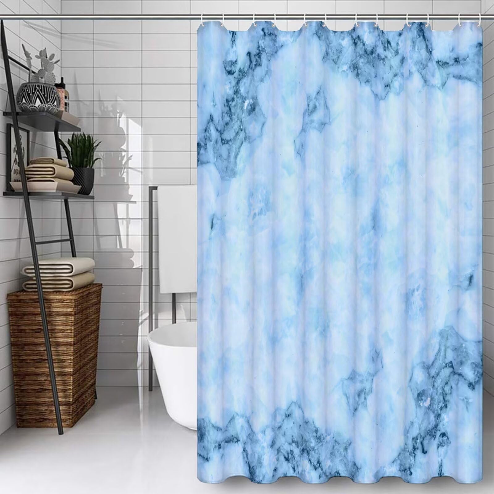 Bleu Rideau Douche 180x210cm Rideau de Douche Abstrait Shower Curtain – Impression Polyester Tissu – avec 12 Crochets – Tissu Lavable en Machine – Imperméable – pour Salle de Bain – Hôtel D#354