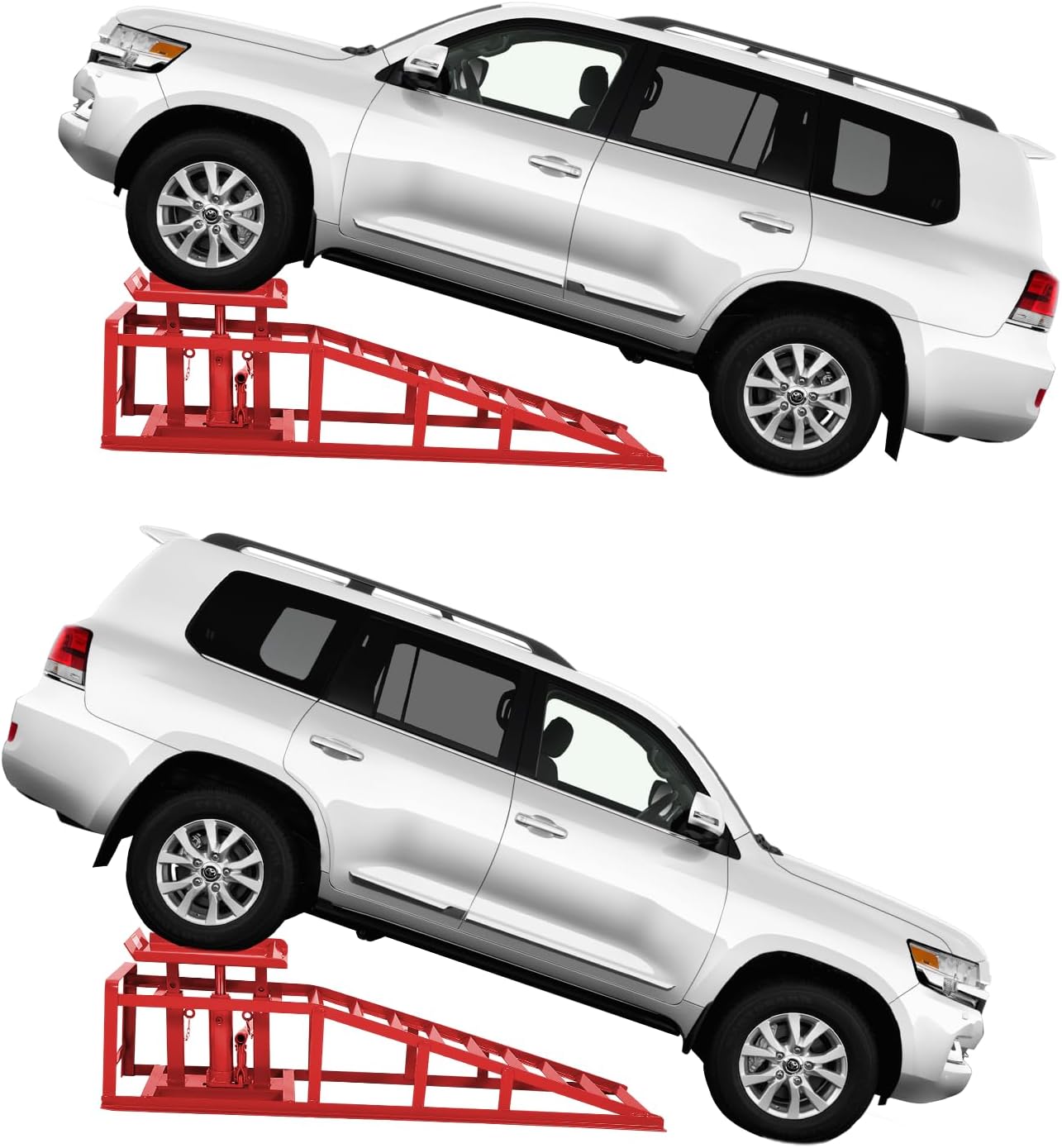 2PCS Heavy Duty Hydraulic Car Ramps, 11000 LB/5T Low Profile Vehicle Lift Ramps for Oil Changes, Adjustable 9.4" -13.3" Height Garage Car Lifts for Cars, SUVs, Trucks, Pink