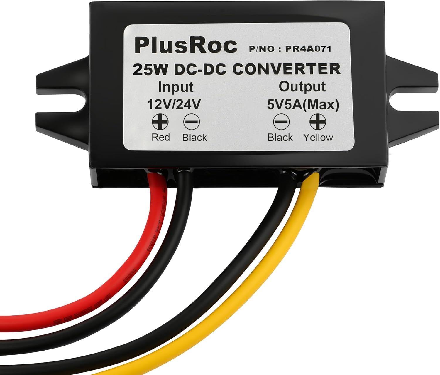 PlusRoc Waterproof 12V/24V to 5V 5A Step Down Converter, 25W DC-DC Buck Converter with Open Wires for DIY Electronics Projects (1-Pack)