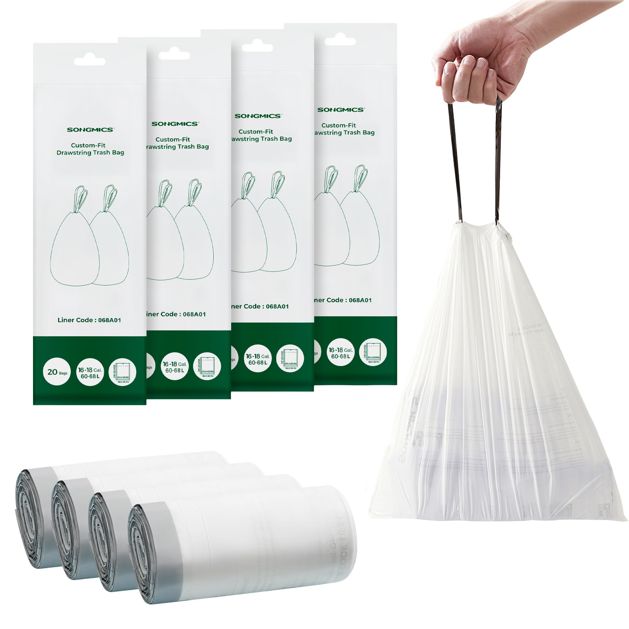 Sacs poubelle blancs 25.8 x 37.4" SONGMICS pour cuisine propre
