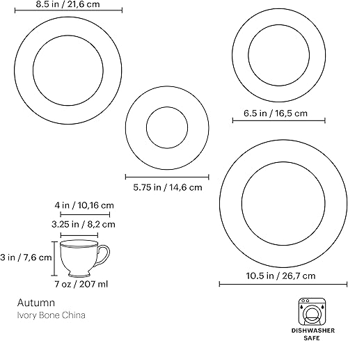 Miniatura 6 de Lenox, juego de 5 unidades de porcelana fina, Eternal con reborde dorado, Vajilla fina Lenox Autumn, Dorado