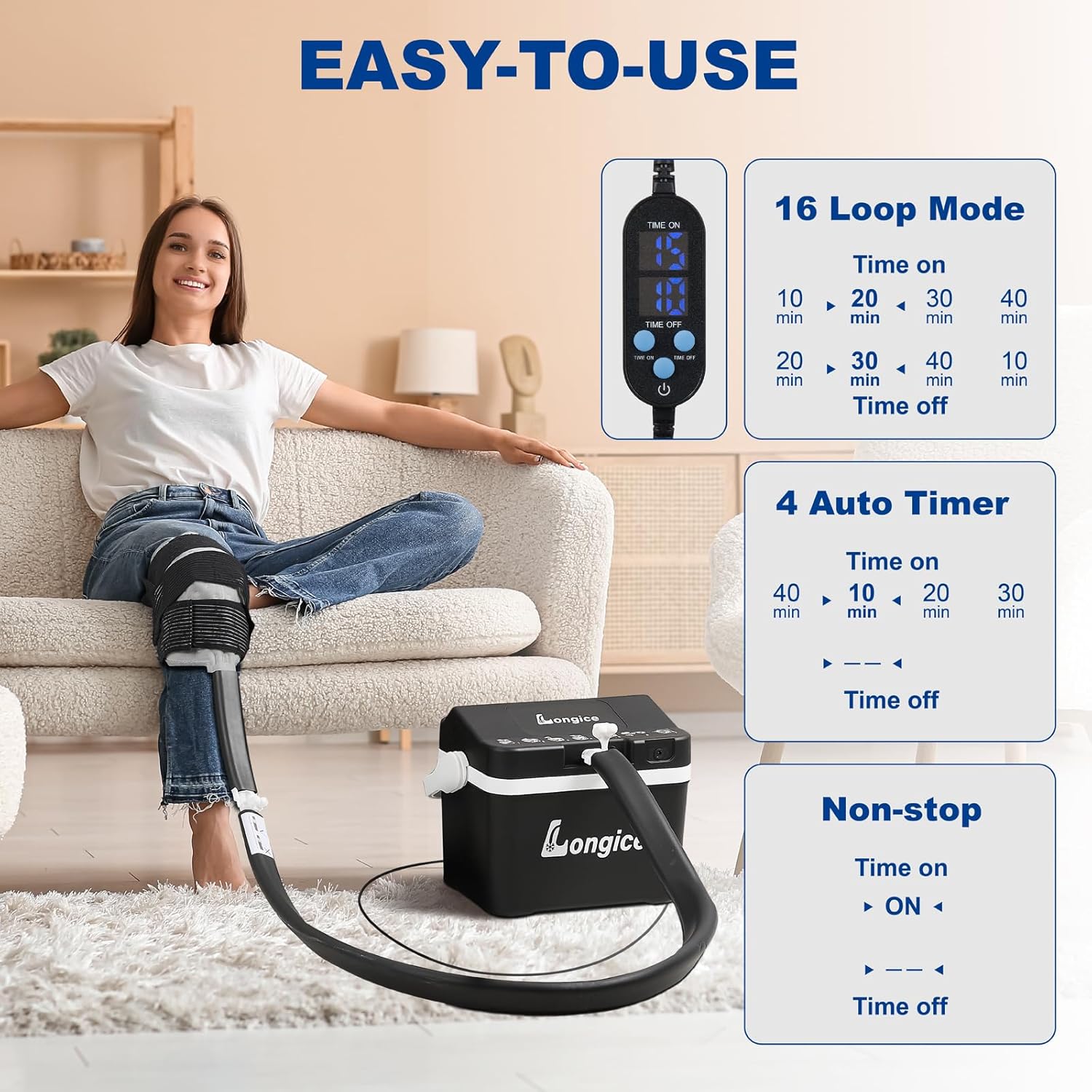 Longice Universal Ice Therapy Unit,Cold Therapy Unit with Programmable Timer,Cold Therapy System,Ice Therapy Machine for Shoulder,Knee,Foot (Black)