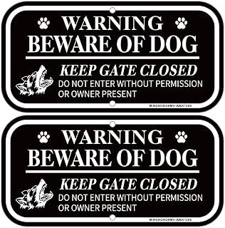 2 Pack Beware of Dog Signs for Fence, Funny Beware of Dog Keep Gate Closed Sign, 12x6 Inch Rust Free Aluminum Beware of Dog Do Not Enter Sign, Sturdy and Easy to Install