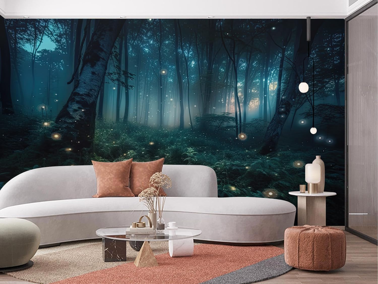 VistaPalette Magical Fantasy Teal Foggy Forest Mural Peel and Stick Wall Art Wallpaper Self Adhesive Removable Mural Large Foil Wall Decor Print Picture