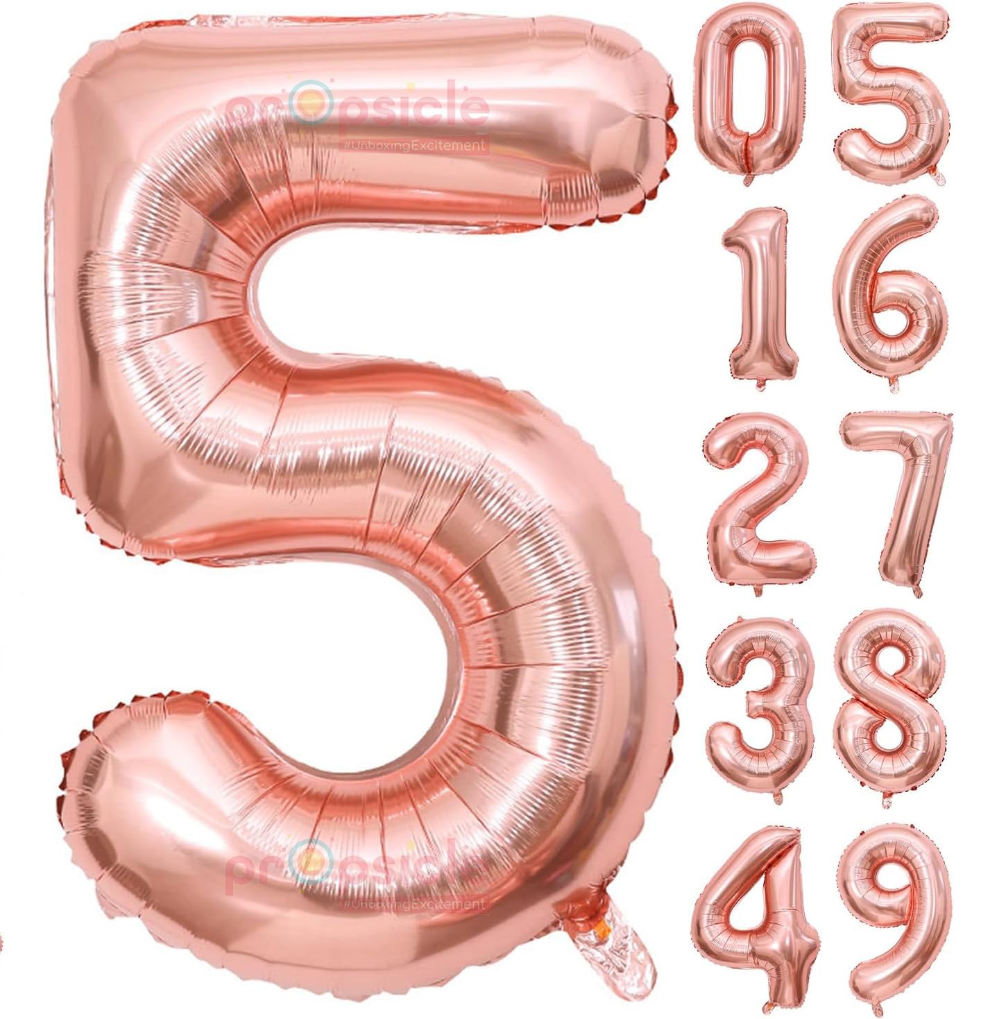 Propsicle 16 inch Birthday Foil 5 Number Helium Balloon Party Decoration Rose Gold Pack of 1 | 5 Year No. Balloons Birthday/Anniversary | Five Number-image-19