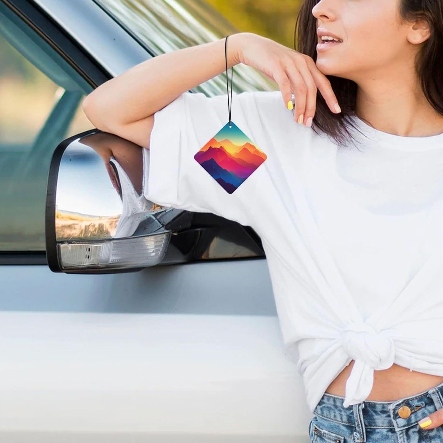 Car Air Freshener 24 PCS Color Mountain Gradient Hanging Car Air Fresheners Auto Interior Decor Card Freshener Strong Scented Card Lavender Cars Scents for Office Bedroom Close Drawer Square