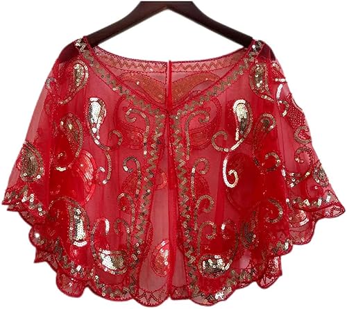 Specell 1920s Shawls and Wraps for Evening Dresses,Wedding Shawl,Handmade Sequin Beaded Evening Shawl Bridal Wrap 22 colors