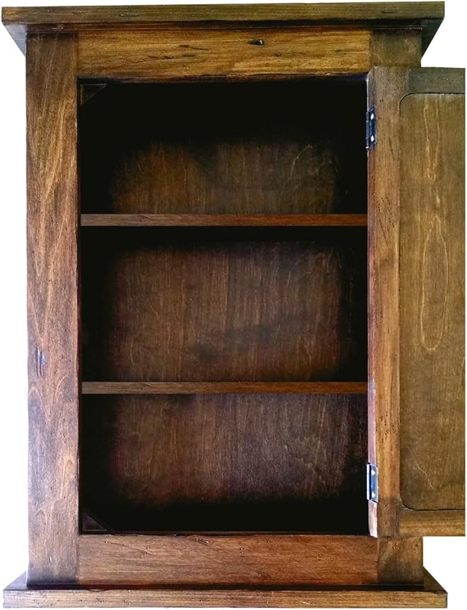 Armario de medicina primitivo estilo misión Dijkoo ZyduzscAT, montaje en superficie, acabado medio desgastado, madera maciza y artesanal miniatura 8