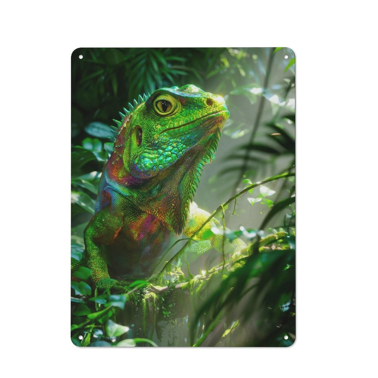 Vibrant Chameleon in Lush Jungle Rustic Metal Wall Sign 40x30cm for Workshop Wall, Suited to Makers And DIY Enthusiasts