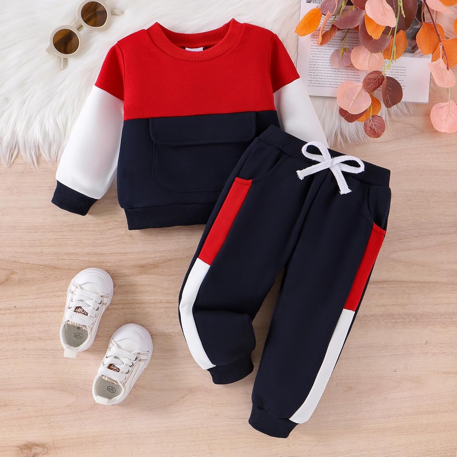 Baby Boy Clothes Toddler Fall Winter Outfits Long Sleeve Patchwork Sweatshirt Pullover Tops + Sweatpants 6 Months-3T - Image 9