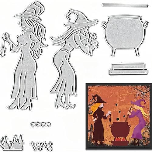 Miniatura 7 de Troqueles de bruja de Halloween para hacer tarjetas, troqueles de corte de metal, troqueles de papel para álbumes de recortes, suministros de