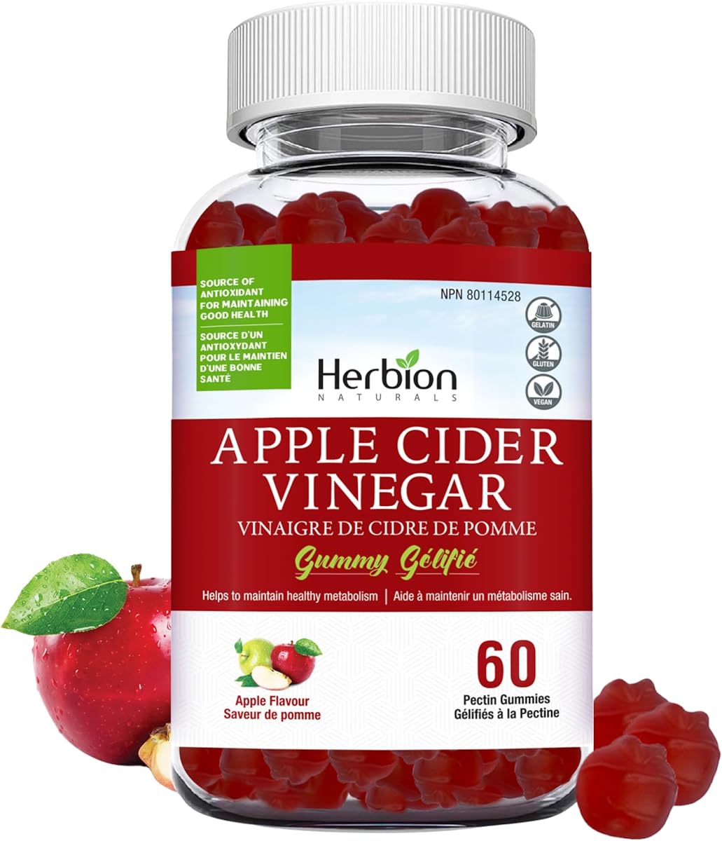 Herbion Naturals Herbion Naturals Apple Cider Vinegar Gummy with Folic Acid, Pomegranate, Beetroot & vitamin B12, source of Antioxidants to maintain Good Health & Metabolism, 60 Pectin Gummies for Adults, Apple Flavour