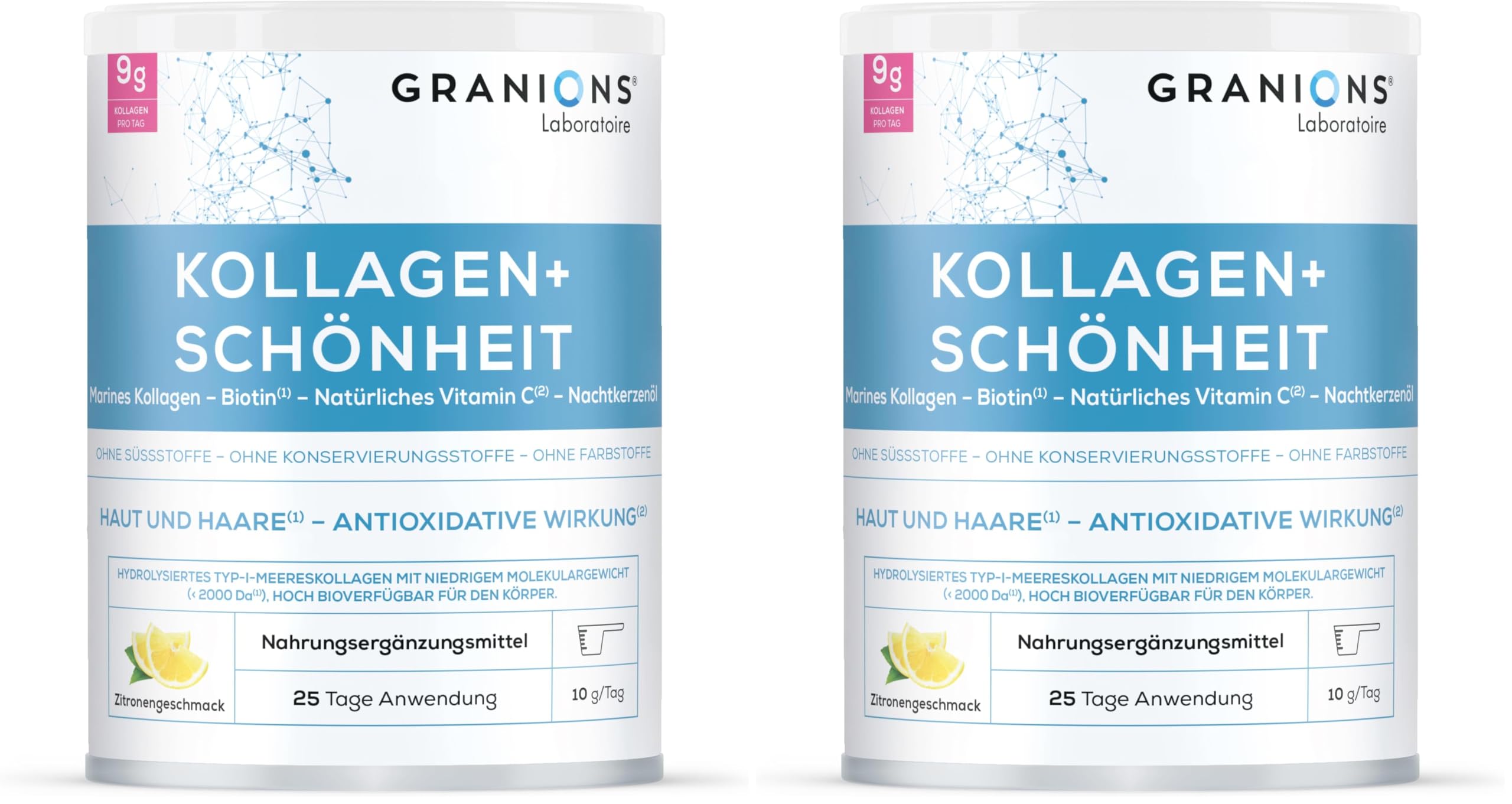 Kollagen Pulver 250g - Biotin Haare - Kollagen - Vitamin C - Hyaluronsäure - Schönheit Haut - Hohe Assimilation, Marine kollagen Geschmack Zitrone - Alternative kollagen kapseln - Granions