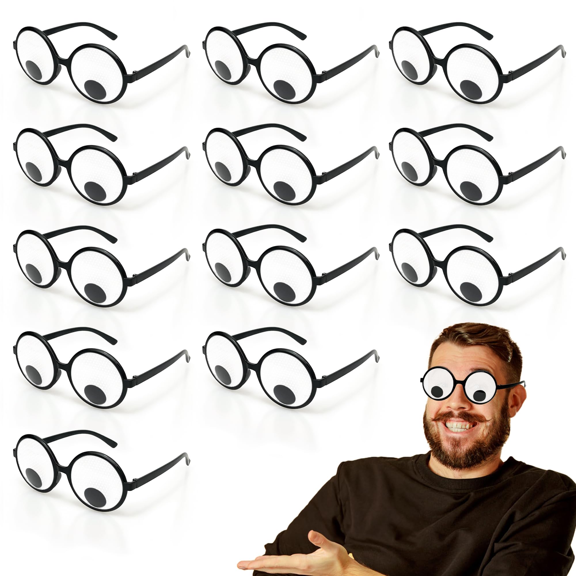 HOHAJIUHOHAJIU Googly Eyes Glasses, Funny Glasses Pranks Toy, Novelty Shaking Giant Eye Glasses, Funny Costume Accessories for Dress Up Party, Halloween or Birthday Party Favors, Party Supplies （12 PCS）