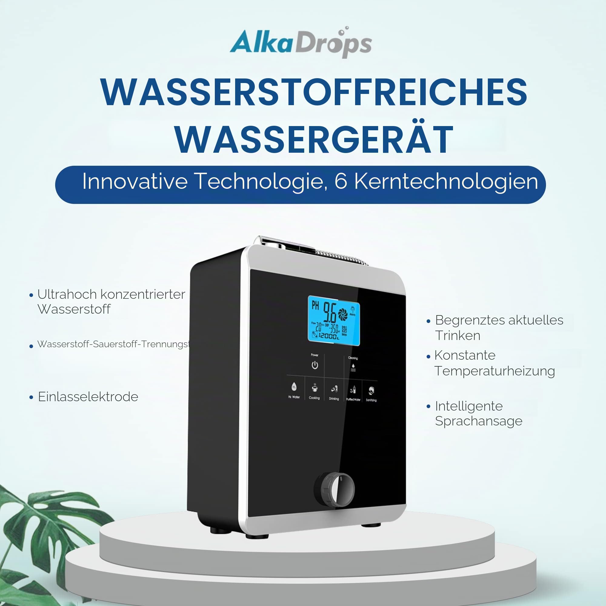 Wasserionisierer und Wasseraufbereiter, pH 3–11 Alkaline Säure Wassermaschine, bis zu -800 mV ORP, 8000 Liter pro Filter, Regelventil zur Kontrolle von pH und ORP,Auto-Reinigung Weiß/Schwarz