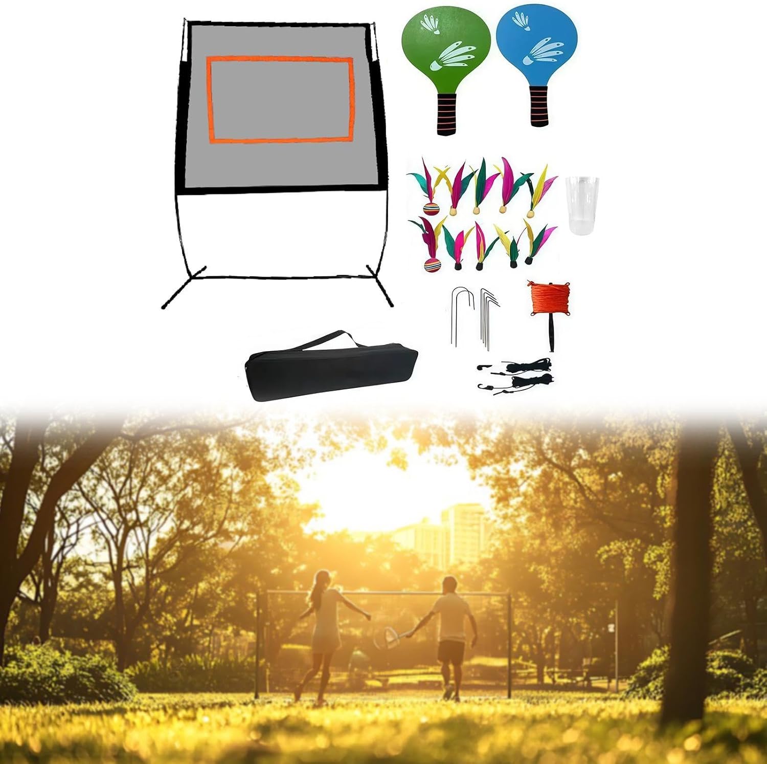 pistro Portable Badminton Net Set with Rackets and Stand for Indoor Outdoor Training Beach Court Games Men Women