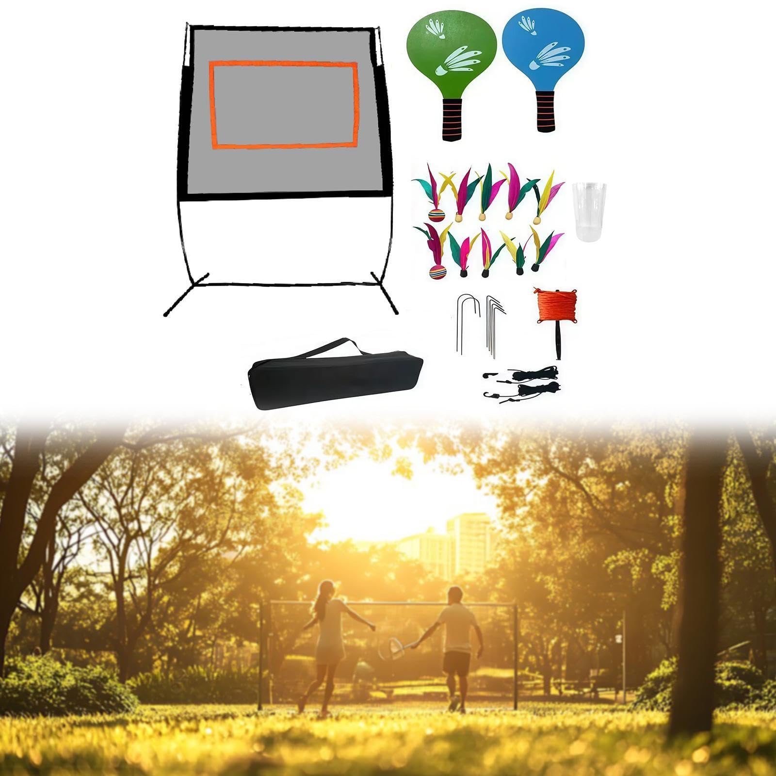 Menolana Badminton Net Set with Rackets and Stand Convenient Portable Sports Net with Carry Bag for Parks Beach Indoor Court Training