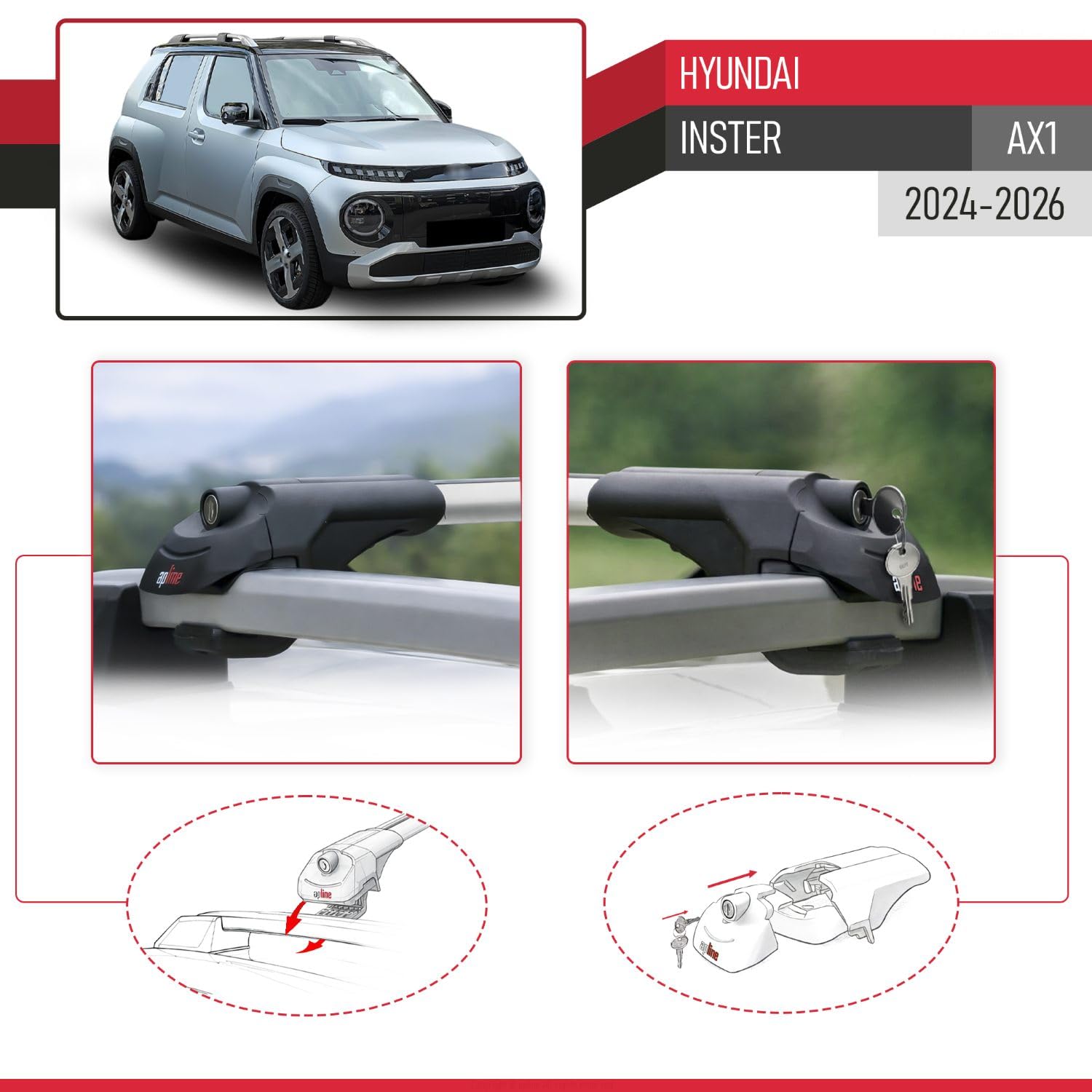 Compatible avec Hyundai Inster 2025-2026 ACE-1 Barres de Toit Railing Porte-Bagages de Voiture Gris Aluminium 2 Barres