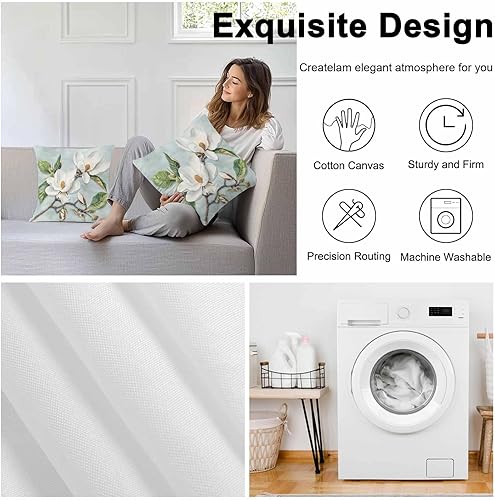 Miniatura 7 de Funda de almohada impermeable para exteriores, diseño de flores de magnolia blanca, fundas de cojín decorativas, con textura de pintura al óleo