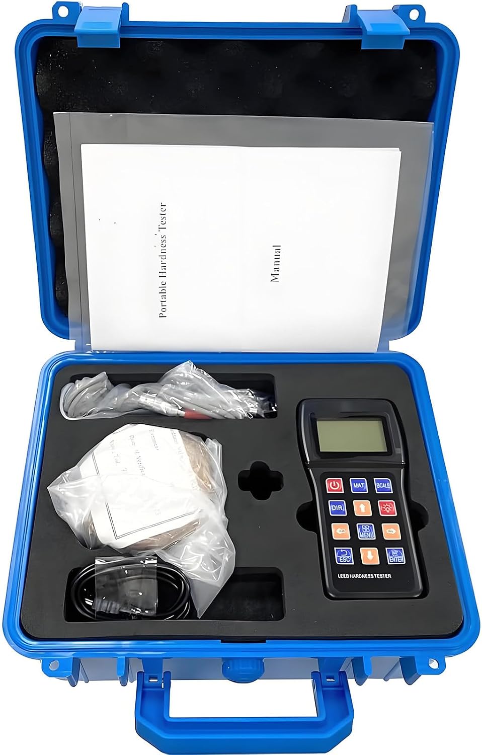 Hardness Tester Meter with Sensor, 170-960 HLD for Metals, Measures HL, HB, HRB, HRC, HRA, HV, HS - Includes Standard Impact Device Block
