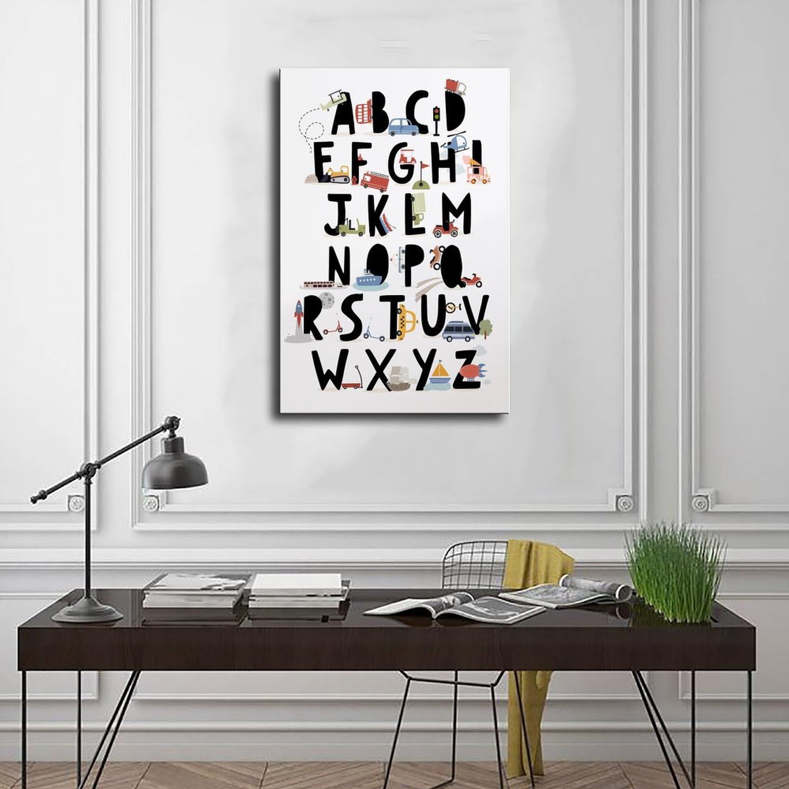 Poster sur toile avec thèmes éducatifs de l'alphabet de A à Z (2) - Décoration murale pour salon, chambre à coucher - 40 x 60 cm