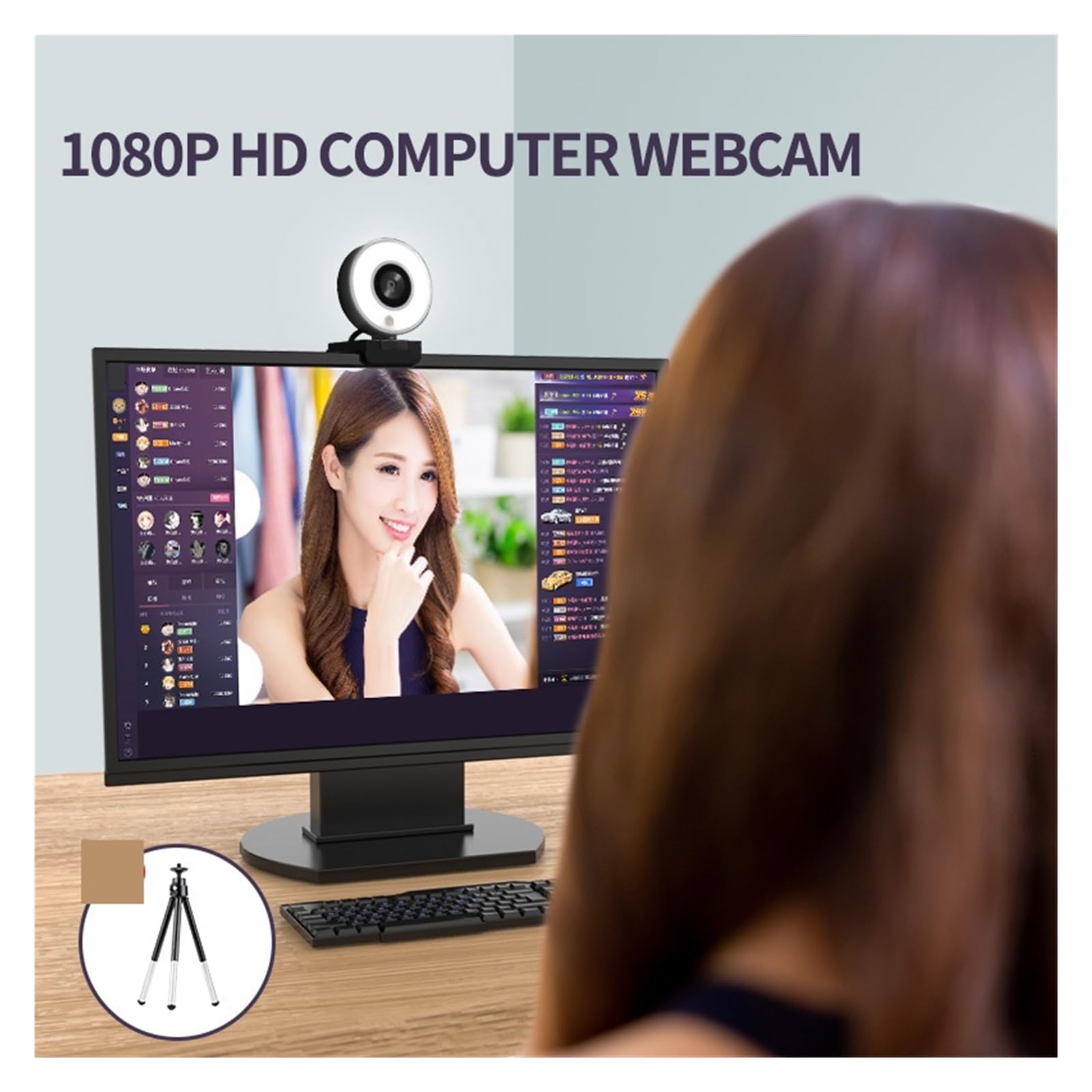 FHD 1080P a Fuoco Fisso Live Streaming Webcam con Dual Ring Light 30FPS USB Treppiede Web Camera for PC Laptop for conferenze