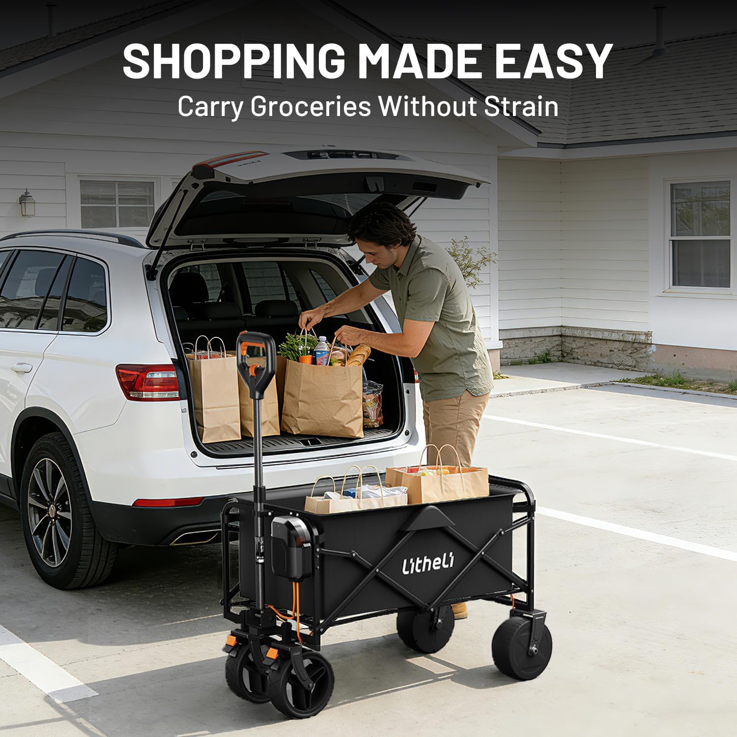 Litheli Electric Collapsible Wagon Cart Foldable, 100L Portable Folding Wagon Cart with Wheels, Outdoor Lightweight Utility Carts for Beach Grocery Camping Shopping