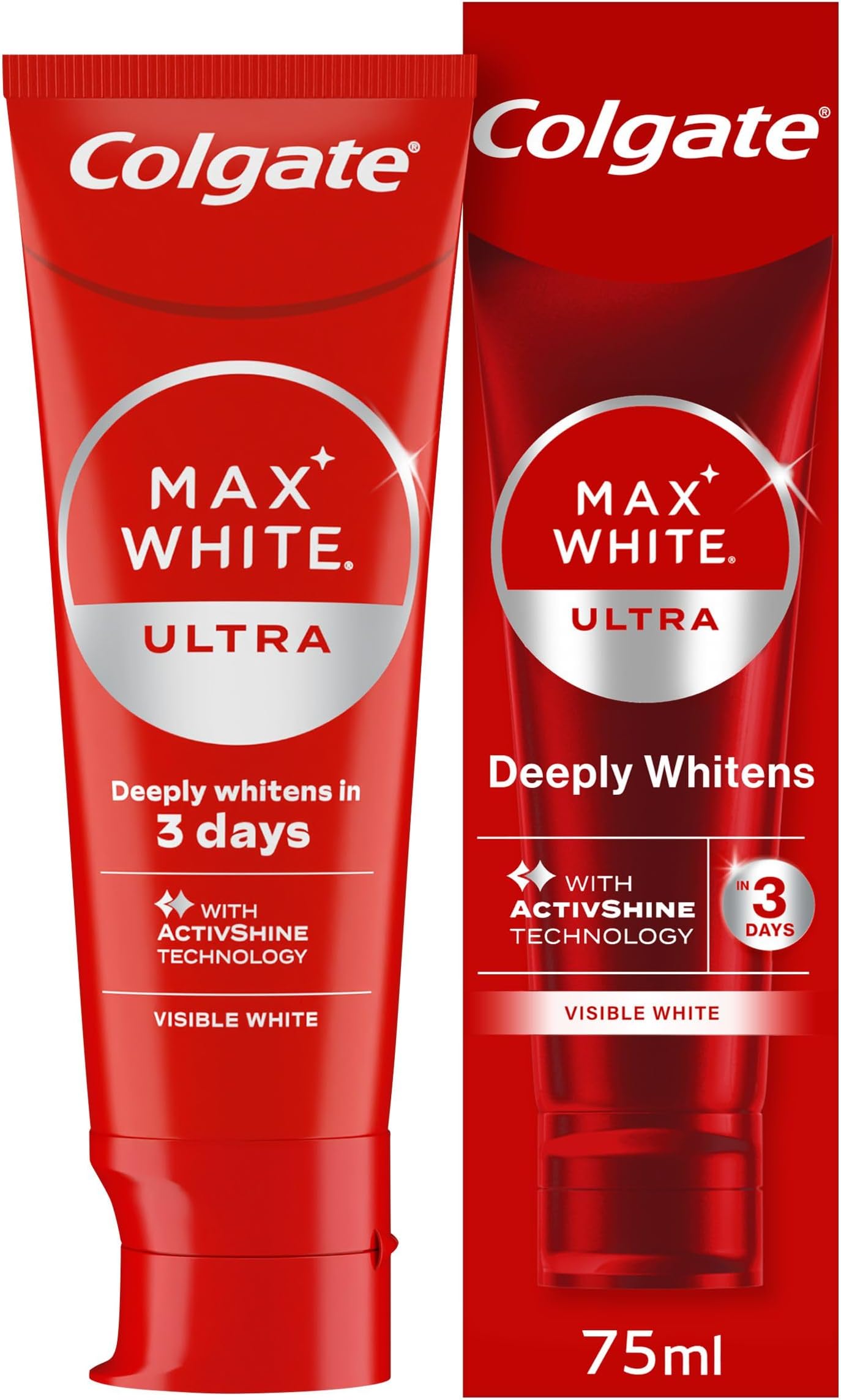 Max White Ultra Active Foam Whitening Toothpaste 75ml - Deeply whitens in just 3 Days - Removes deep-Set Stains - Warming Sensation and Rich Foam - Enamel Safe for Daily use