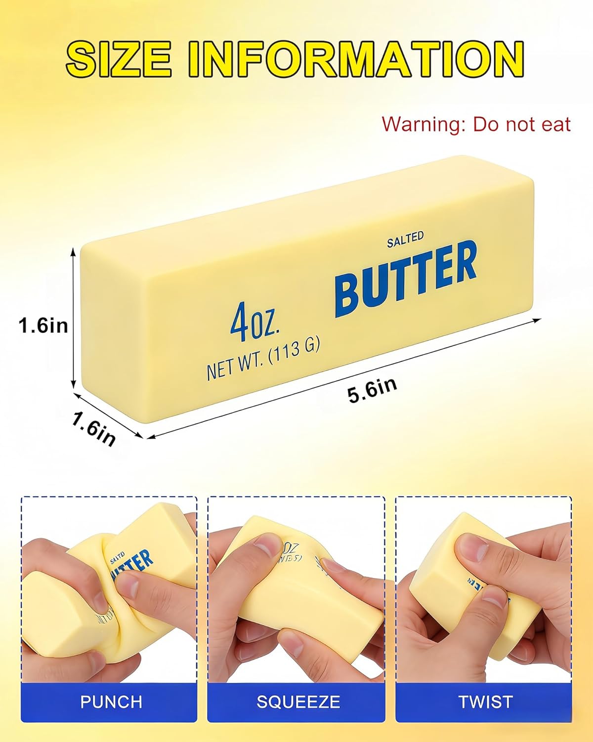 Butter Squishy Stress Ball – Super Soft Butter-Shaped Slow Rising Squishy, Realistic Food Squishies Fidget Toys for ADHD, Anxiety Relief & Desk Fun, Party Favor Gift (Butter-2Pcs)