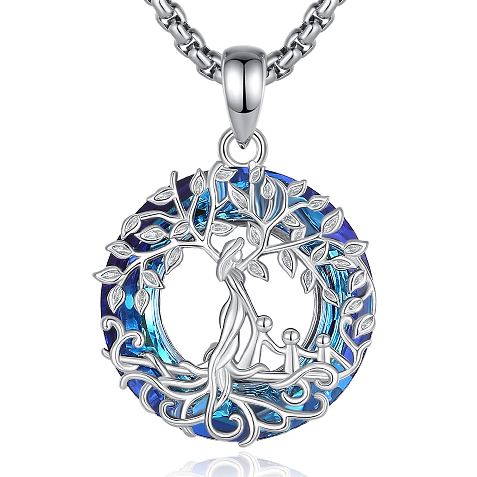 AEONSLOVE Ciondolo Albero della Vita Argento 925 per Mamma Figlia Collana Albero della Vita Donna con Cristallo Turchese Malachite Gioielli con Albero della Vita Regalo Festa della Mamma