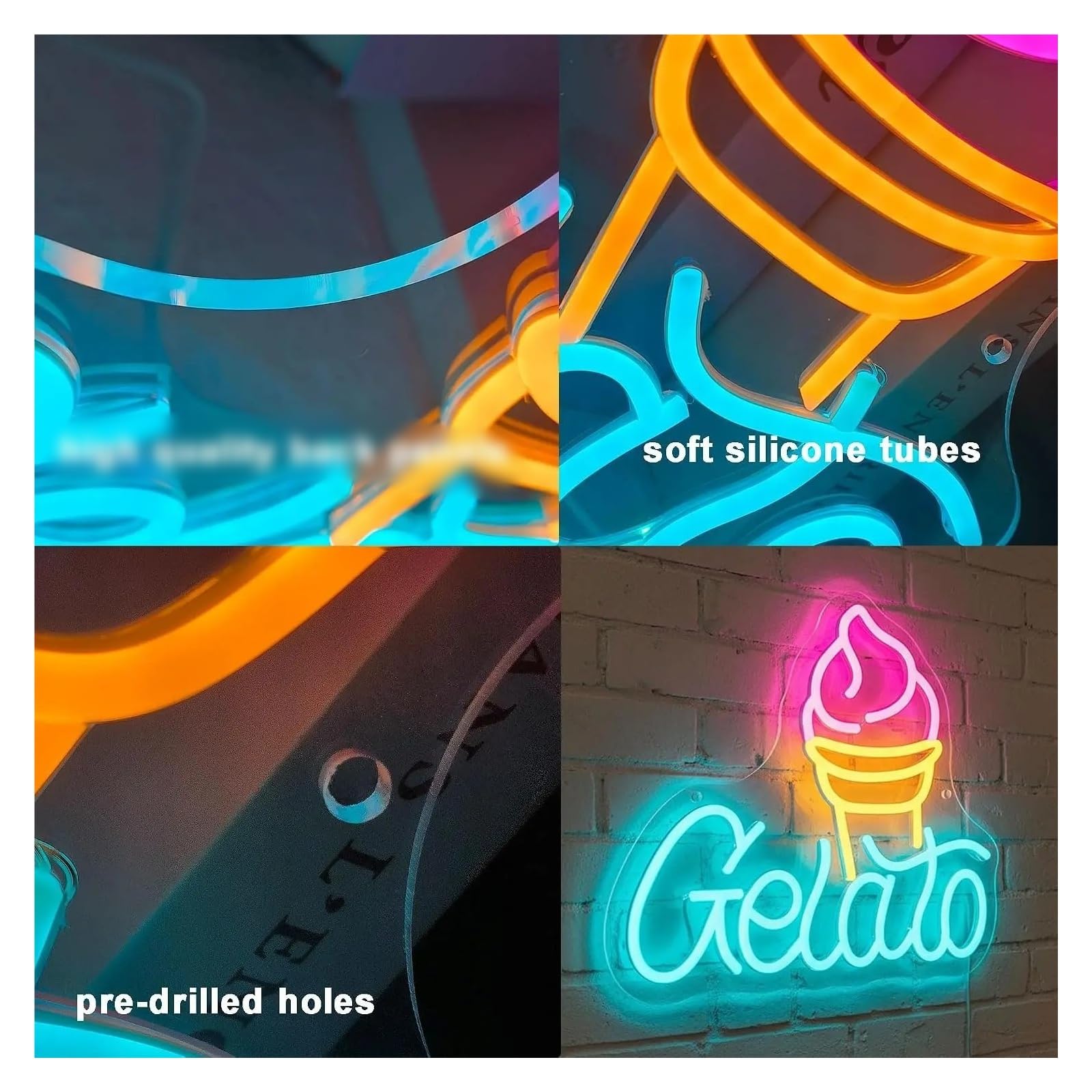 Insegna al Neon Insegna Al Neon A LED Per Gelato | Gelateria Italiana Lampada Al Neon Cafe Dessert Store Camera Da Letto 37x33.4cm