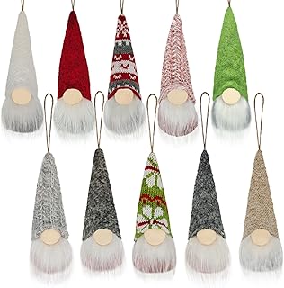 Gnomes Christmas Ornaments Set of 10, Handmade Plush Gnomes Santa Elf Hanging Christmas Tree for Home Decorations.