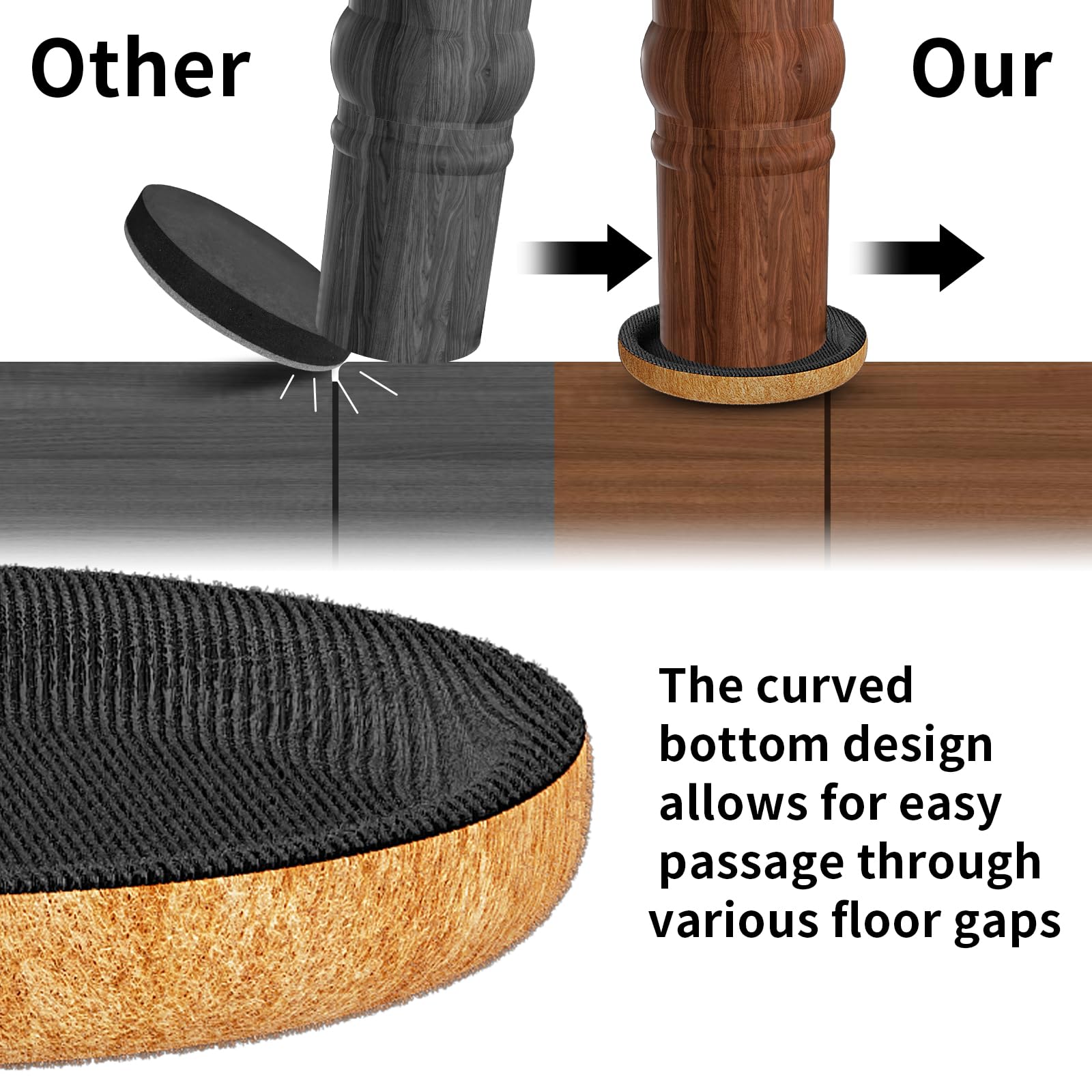 Felt Furniture Sliders for Hardwood Floors YSD 12 PCS 3”, Furniture Slider with Unique Design - Image 4