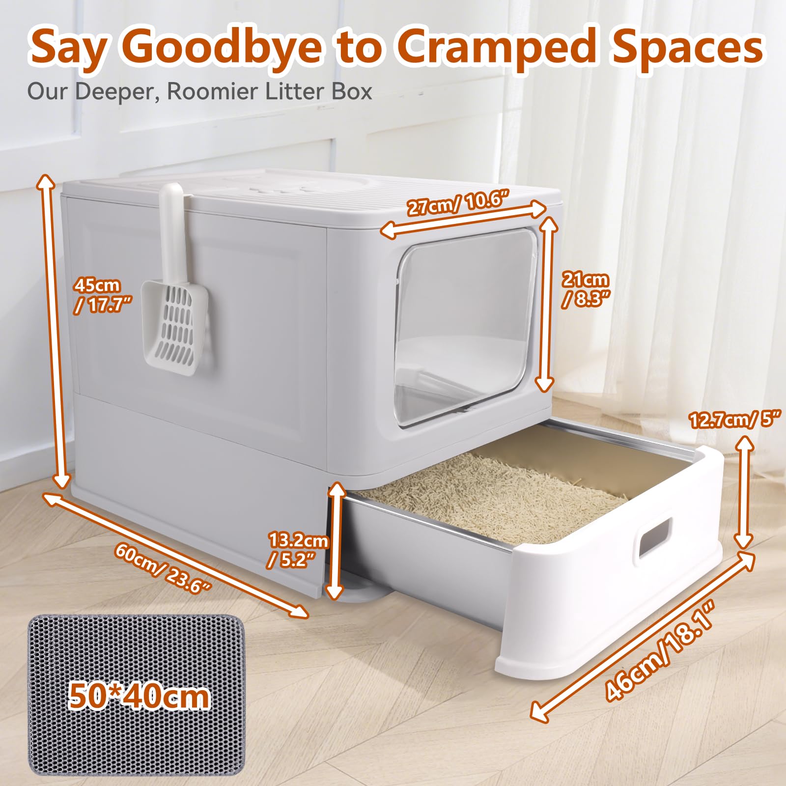 Enclosed Stainless Steel Cat Litter Boxes,Large Foldable Litter Box with Lid,Hooded Covered Stainless Steel Cat Litter Box,Easy Cleaning,No Urine Leakage,Deeper Pan - image 2
