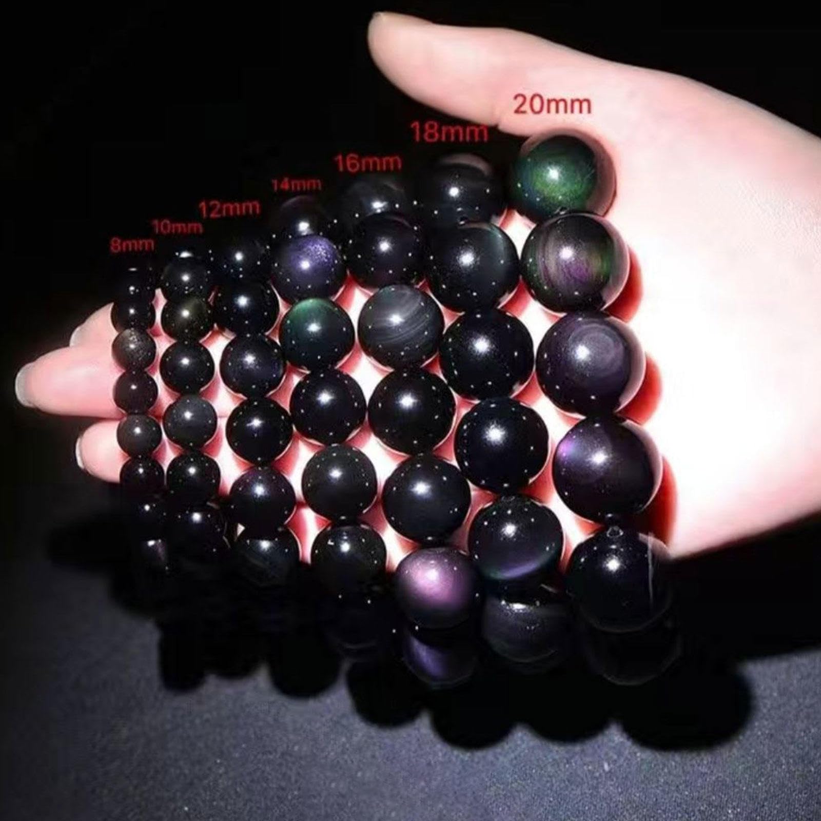 Bracciale In Cristallo di Ossidiana Leggera Arcobaleno Naturale, Pietra Preziosa Fatta a Mano Perline di Cristallo Tonde Bracciale Elasticizzato per Donne Uomini