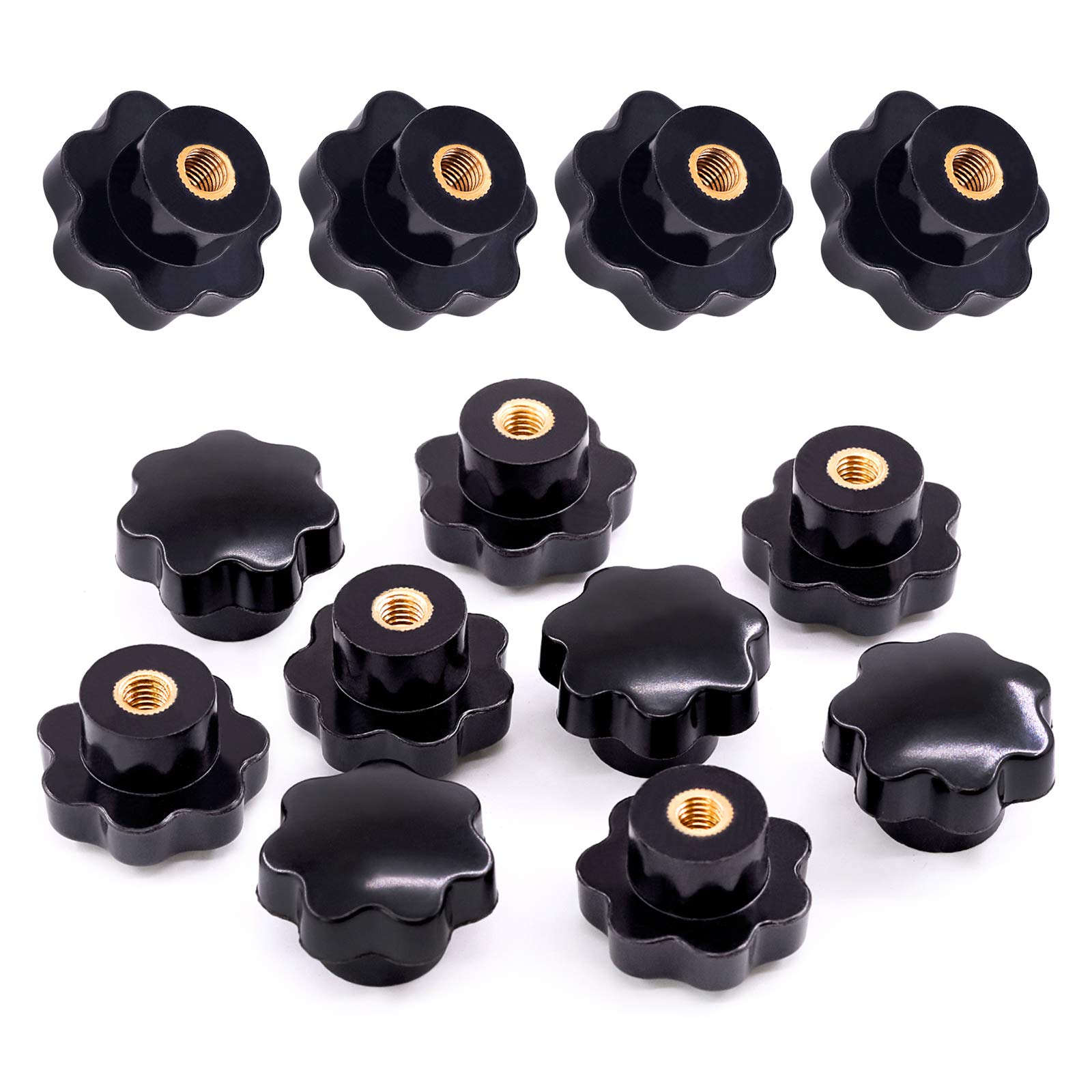Swpeet Kit assortito di 15 manopole M8 a 7 stelle con filettatura femmina, manopole a forma di stella, in plastica nera, manopola di bloccaggio per attrezzature meccaniche (M8)