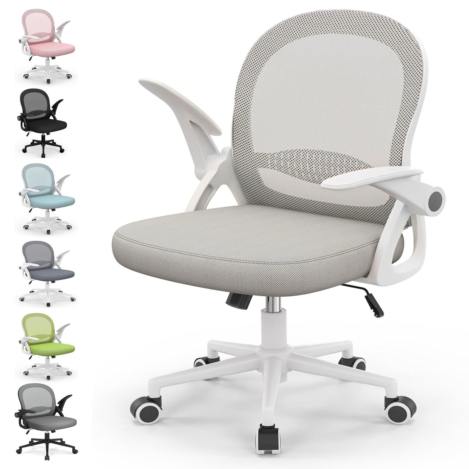 naspaluro Silla de Oficina, Silla de Escritorio Ergonómica con Malla Transpirable, Reposabrazos Abatibles, Silla para Ordenador de Altura Regulable, Silla Giratoria de 360°, Gris Global Recycled Standard Global Recycled Standard Global Recycled Standard