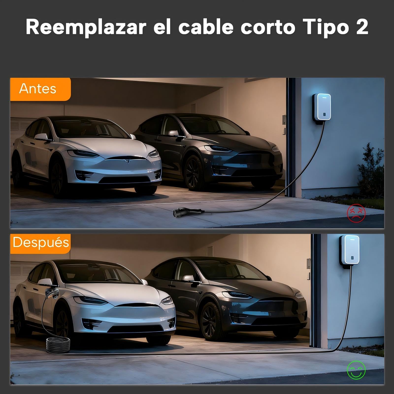 Cable de Carga Tipo 2 Extremo Abierto, 7 kW/monofásico/32 A/8 m | Cable de Repuesto para Wallbox y estación de Carga Tipo 2