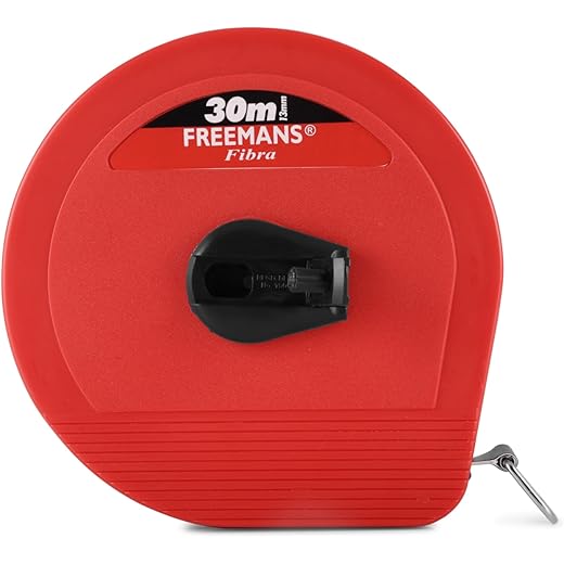 FREEMANS 30m:13 mm Fibra Fibreglass Measuring Tape - 30m/100ft With Unbreakable ABS Case || Durable Winding Mechanism Handle and Steel End Hook || Red Color