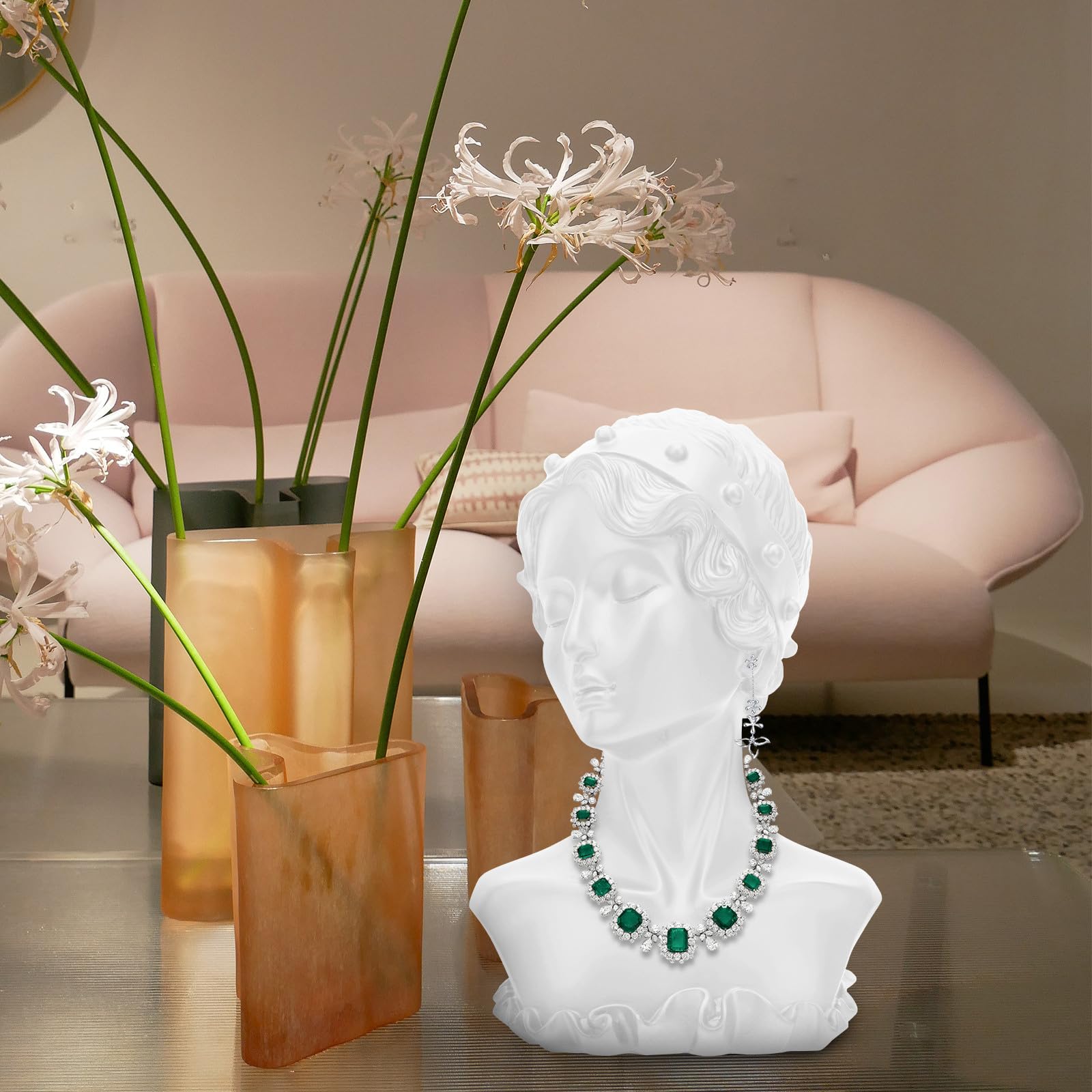 Présentoir à Colliers Buste en Résine Blanc, Élégant, pour Bijoux
