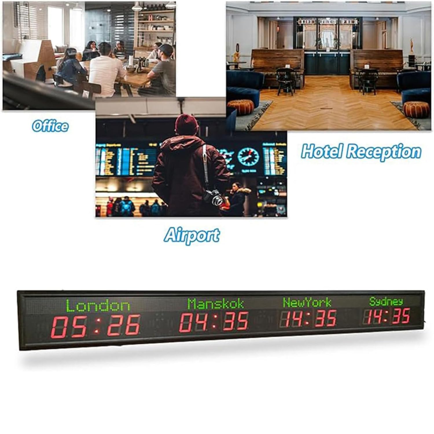 Weltzeituhr mit 3/4/5/6 Zeitzonen, 5 Helligkeitsstufen einstellbar, Ausschaltspeicher, für Hotels, multinationale Unternehmen, Internationale Flughäfen usw.,6time