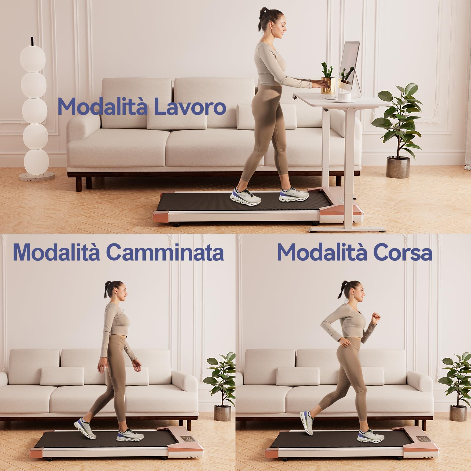 Copant Tapis roulant, tapis roulant con LCD Scarn, pedana da 2,5/3.0 HP con APP e controllo remoto, carico massimo Max 136 kg,con corsi di allenamento e corse, 1-6/12km/h per casa o ufficio